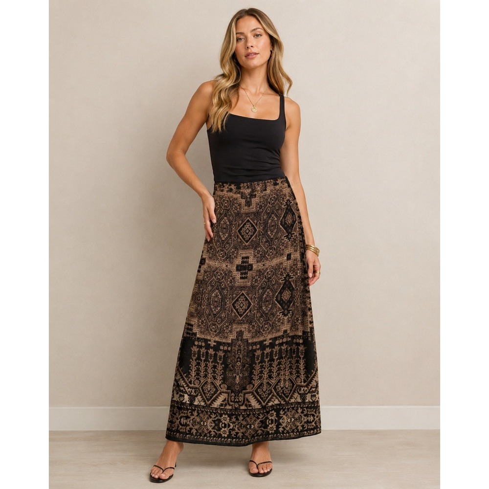 EMANUEL UNGARO 100% Silk Faux Wrap Midi Skirt Persian Tapestry Geo Print Sz 4P